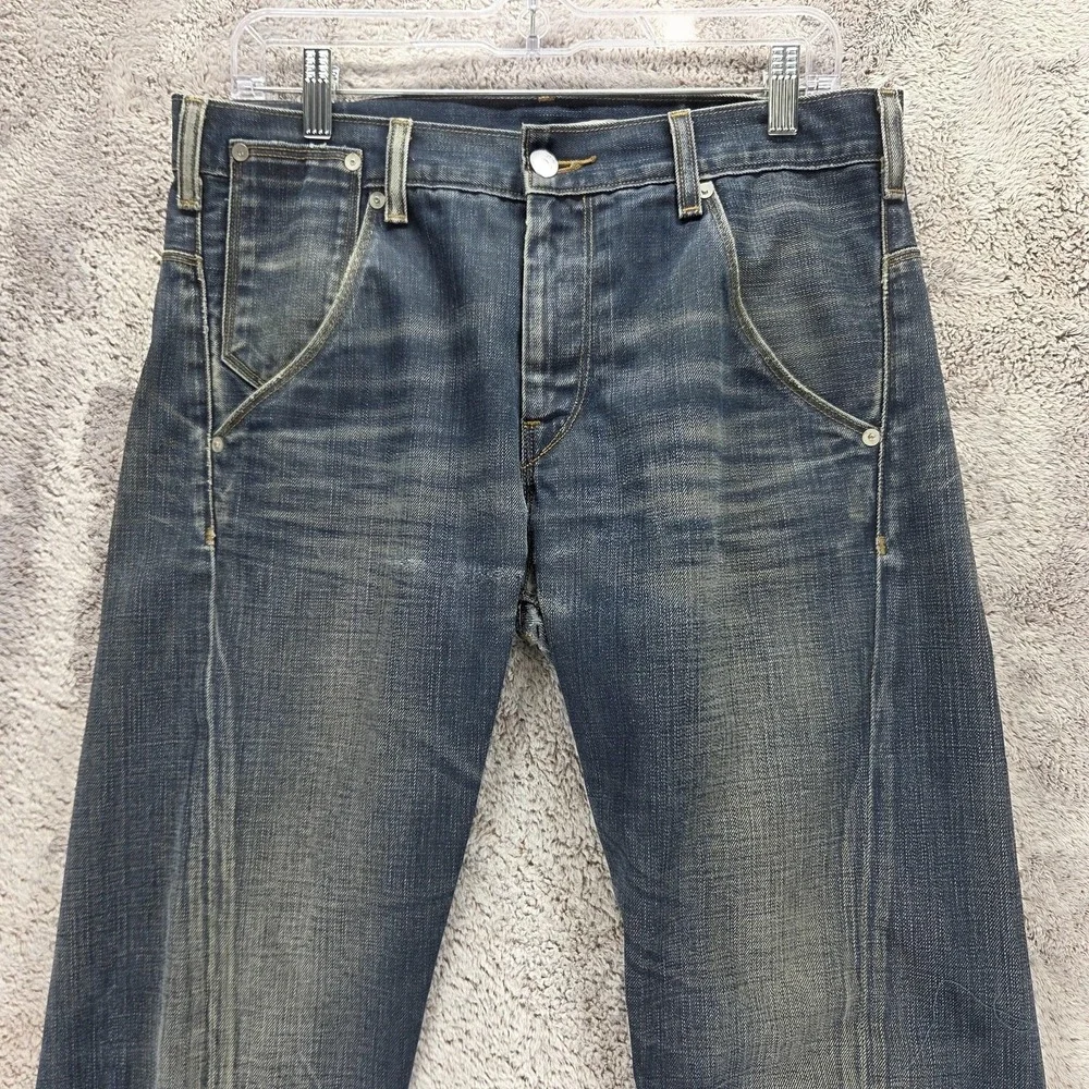 VTG Levis Engineered Jeans Mens Blue Twisted Buckle Back Dark Wash Fits 32x30